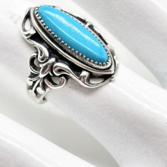 Vintage Sterling Silver Turquoise Ring Size 5.25 – Oval Cabochon Southwestern - Picture 2 of 3